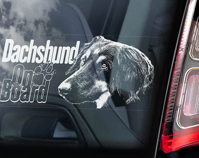 Dachshund on Board - Car Window Sticker - Teckel Dackel Dog Sign Decal - V06