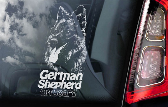 German Shepherd on Board - Car Window Sticker - Long-Haired Alsatian K9 Dog Sign Decal -V14