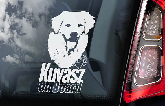 Kuvasz on Board - Car Window Sticker - Hungarian Dog Sign Decal - V01