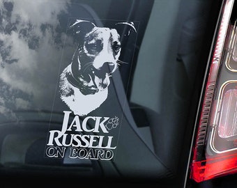 Jack Russell on Board  - Car Window Sticker - Russel Terrier JRT Dog Sign Decal - V07