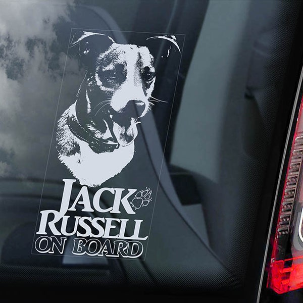 Jack Russell on Board  - Car Window Sticker - Russel Terrier JRT Dog Sign Decal - V07