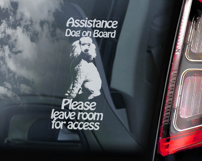 Assistance Dog on Board - Car Window Sticker - Poodle Service Sign Decal - V29