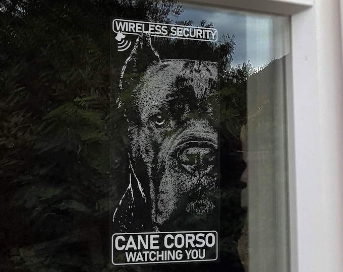 CANE CORSO Wireless Security, Window Sticker - Beware of the Dog Warning Home Car Van Security Anti Theft Sign -V16
