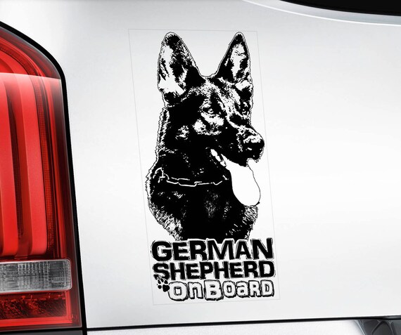 German Shepherd on Board - Car Sticker - Alsatian Dog GSD Window Bumper Sign Decal -V02BLK