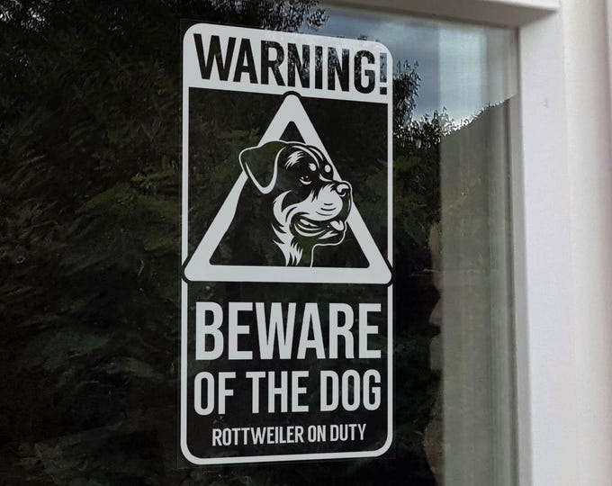 Warning! Beware of the Dog Sticker, Rottweiler on Duty, Home Security Protection Window Car Sign, Pet Owner -V05