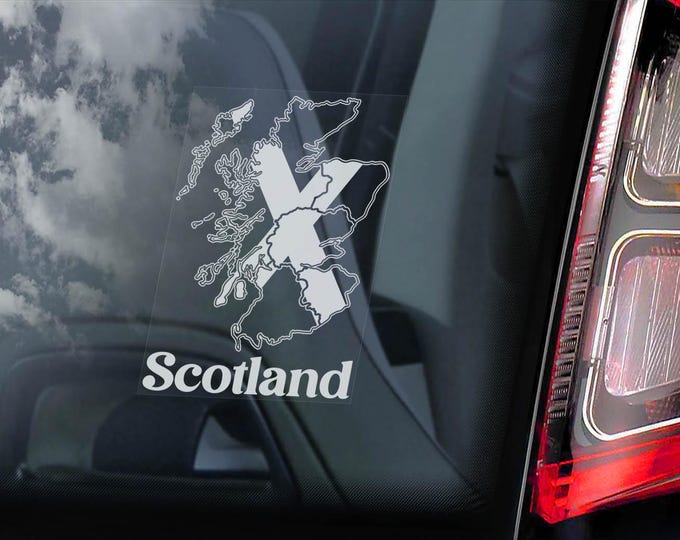 SCOTLAND Car Sticker - CHOOSE your DESIGN - Saltire St Andrew's Cross Alba Lion Gaelic Logo Flag Symbol - Black or White Design