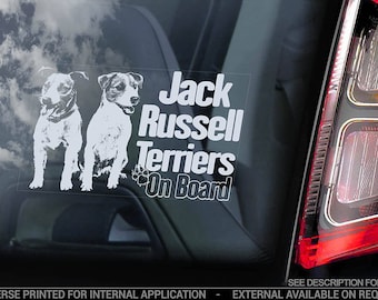 Jack Russell Terriers on Board  - Car Window Sticker - Russel JRT Dog Sign Decal - V06