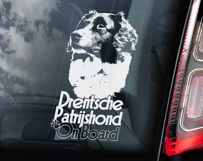 Drentsche Patrijshond on Board - Car Window Sticker - Dutch Partridge Dog Sign Gift Decal - V02