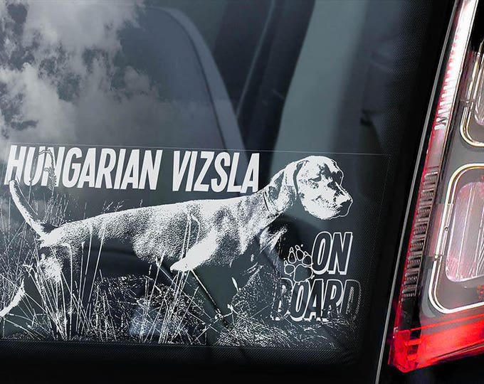Vizsla on Board - Car Window Sticker - Magyar Hungarian Pointer Dog Sign Decal - V04