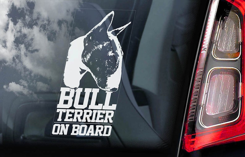 Bull Terrier on Board Car Window Sticker English Bully Brindle Dog Sign Decal V03 image 1