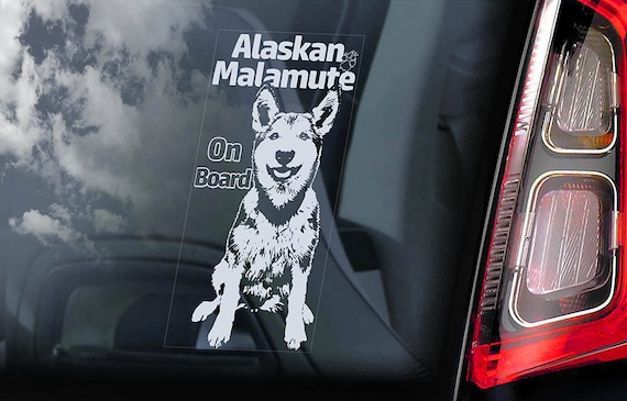 Alaskan Malamute on Board - Car Window Sticker - Dog Sign Decal Mally Gift -V02