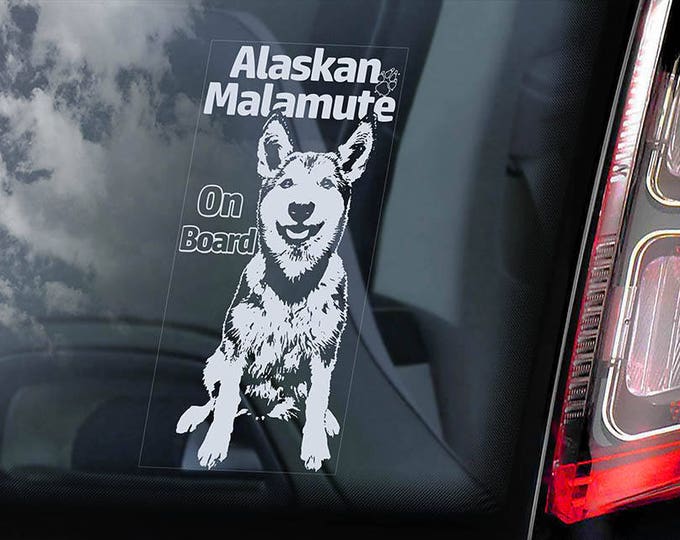 Alaskan Malamute on Board - Car Window Sticker - Dog Owner Gift Idea Sign Decal Mally -V02