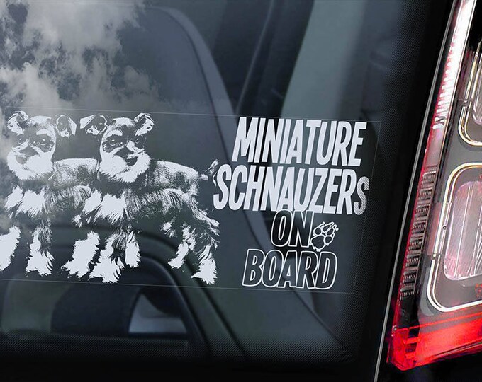 Miniature Schnauzers on Board - Car Window Sticker - Zwergschnauzer Dwarf Dog Sign Decal - V06