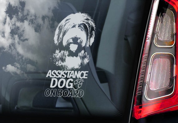 Assistance Dog on Board - Car Window Sticker - Bearded Collie Service Dog Sign Decal - V34