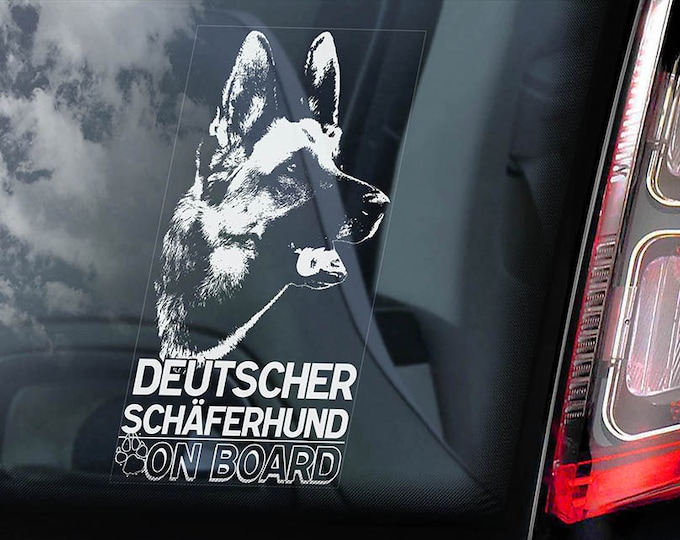 Deutscher Schäferhund on Board - Car Window Sticker - German Shepherd Alsatian Dog Sign Gift Decal - V01