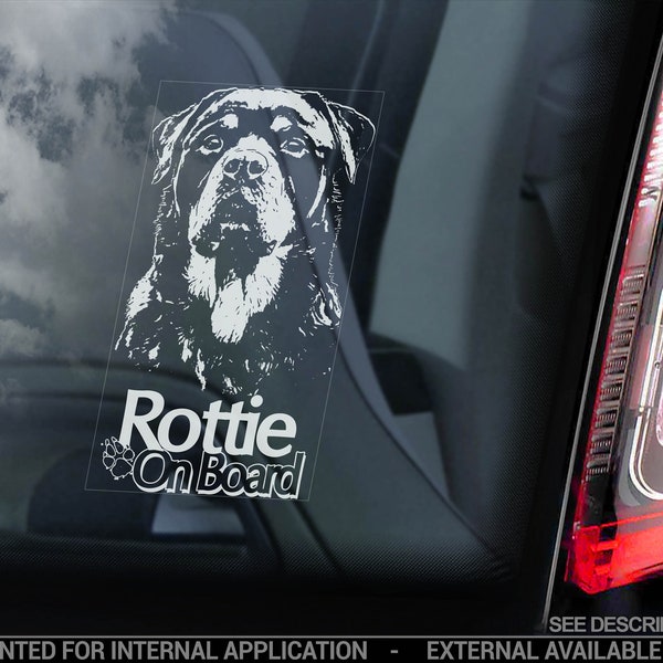 Rottweiler - Auto Fenster Aufkleber - Rottie an Bord Vorsicht des Hundeschilds Bumper Aufkleber - V09