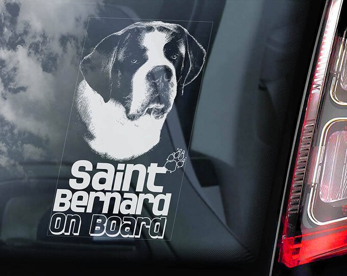 Saint Bernard on Board - Car Window Sticker - St Bernhardshund Dog Sign Decal - V03