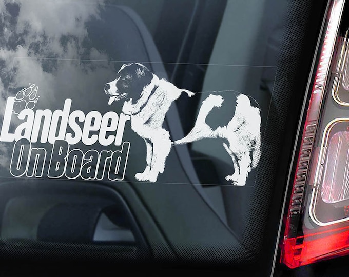 Landseer on Board - Car Window Sticker - Dog Sign Decal Art Gift - V01