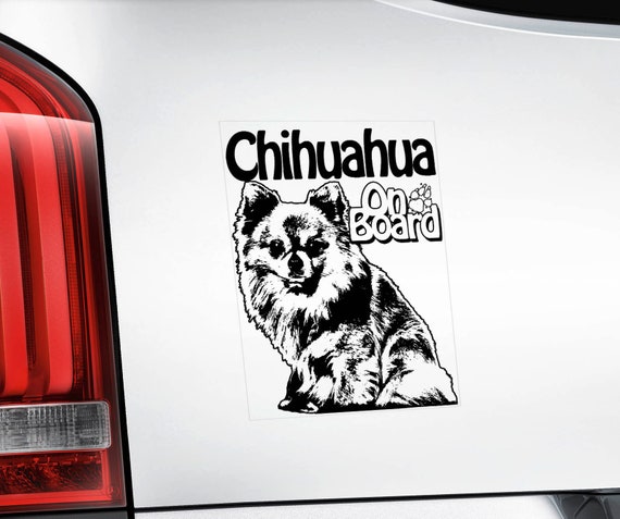 Chihuahua on Board - Car Window Sticker - Dog Sign Cute Gift Idea Art Decal - V02BLK