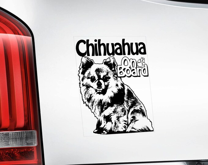 Chihuahua on Board - Car Window Sticker - Dog Sign Cute Gift Idea Art Decal - V02BLK