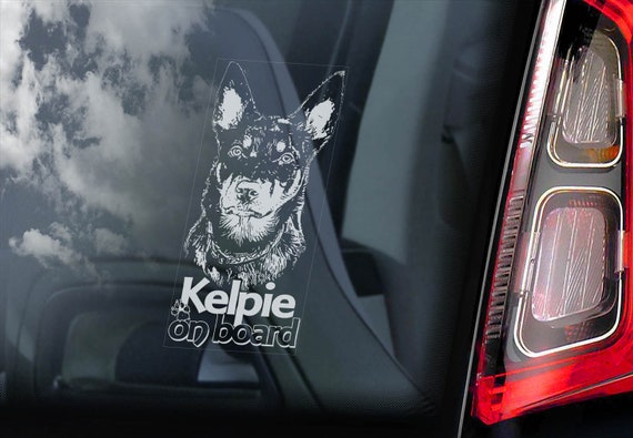Kelpie on Board - Car Window Sticker - Australian Farmer Barb Dog Sign Decal Gift - V02