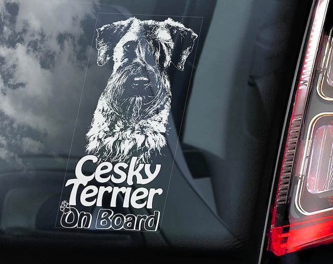 Cesky Terrier on Board - Car Window Sticker - Bohemian Český Teriér Dog Sign Decal - V01