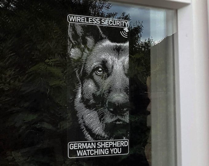 German Shepherd Wireless Security  |  Home Protection Window Sticker  |  GSD K9 Dog Warning Sign -V35