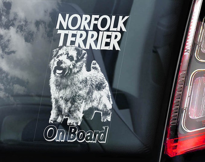 Norfolk Terrier on Board - Car Window Sticker - Working Dog Sign Decal - V01