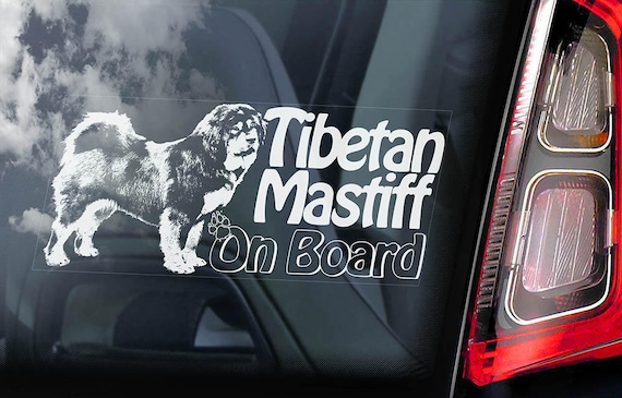 Tibetan Mastiff on Board - Car Window Sticker - Dog Sign Decal Art Gift - V01