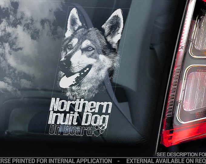 Northern Inuit Dog on Board - Car Window Sticker - Sign Decal - V02