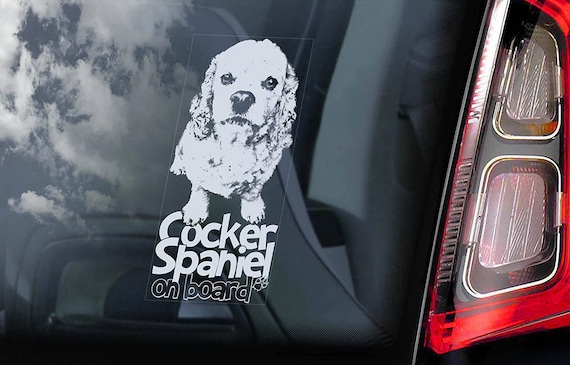 American Cocker Spaniel on Board - Car Window Sticker - Dog Sign Decal Gift -V03
