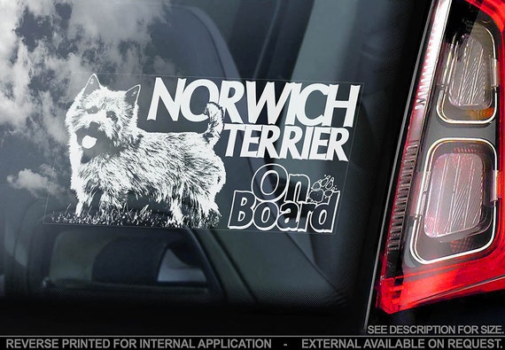 Norwich Terrier on Board - Car Window Sticker - Dog Sign Decal Gift Art - V01