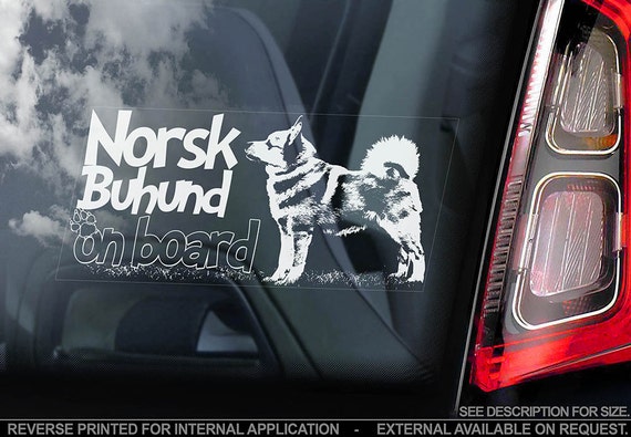 Norsk Buhund on Board - Car Window Sticker -  Norwegian Sheepdog Dog Sign Decal - V01