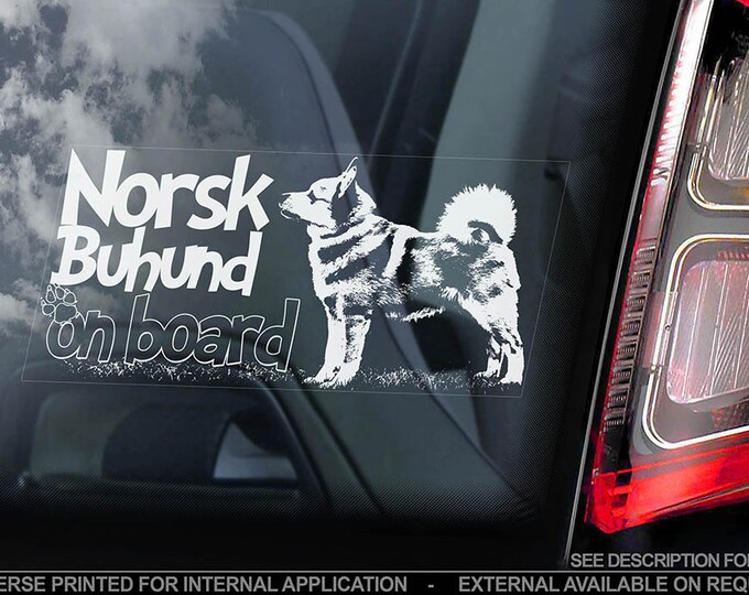 Norsk Buhund on Board - Car Window Sticker -  Norwegian Sheepdog Dog Sign Decal - V01