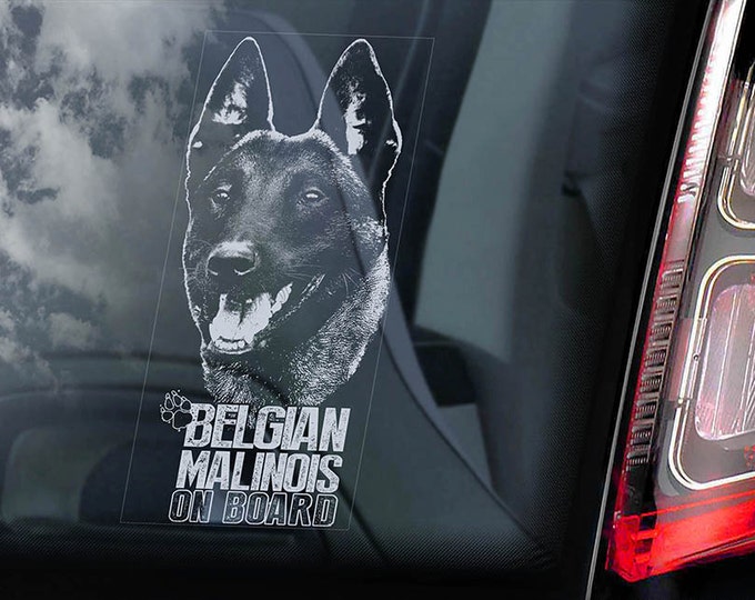 Belgian Malinois on Board - Car Window Sticker - Mechelse Herder Security K9 Dog Sign Decal  -V20