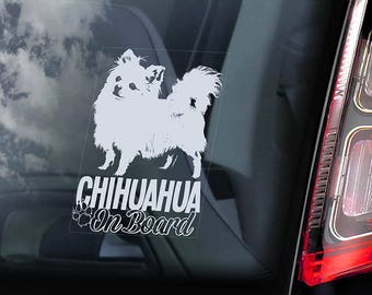 Chihuahua on Board - Car Window Sticker - Dog Sign Cute Gift Idea Art Decal - V07