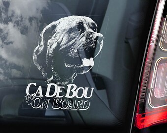 Ca De Bou on Board - Adesivo per finestrino dell'auto - Perro de Presa Mallorquin Mastiff Dog Sign Decal - V02