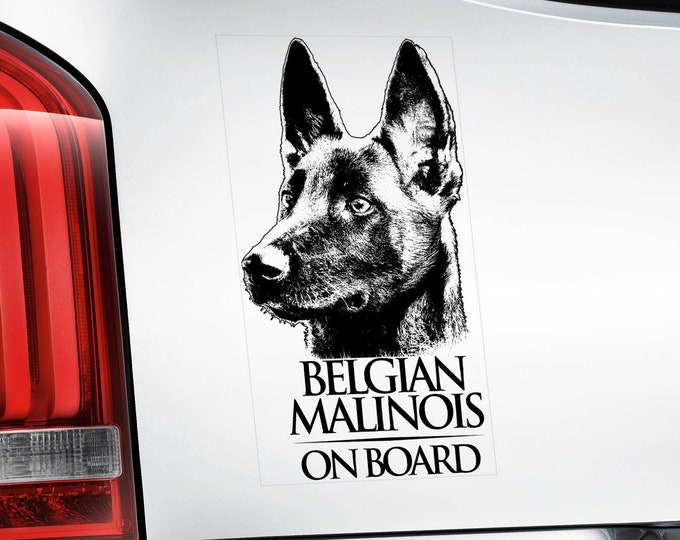Belgian Malinois on Board - Car Window Sticker - Mechelse Herder Pastor Dog Sign Decal  -V01BLK