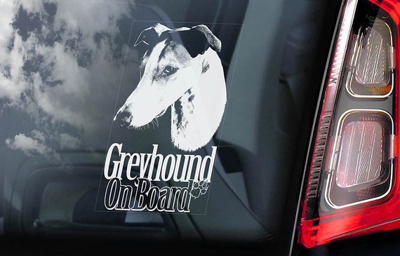 Greyhound on Board - Car Window Sticker - Dog Sign Decal - V01