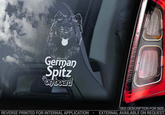 German Spitz on Board - Car Window Sticker - Deutscher Mittelspitz Dog Sign Decal -V03