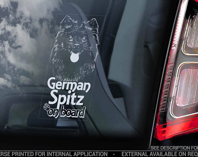 German Spitz on Board - Car Window Sticker - Deutscher Mittelspitz Dog Sign Decal -V03