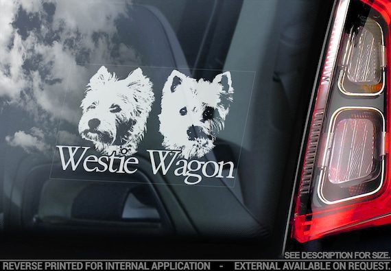 Westie Wagon - Car Window Sticker - Dog on Board Sign - Decal West Highland White Terrier - V06