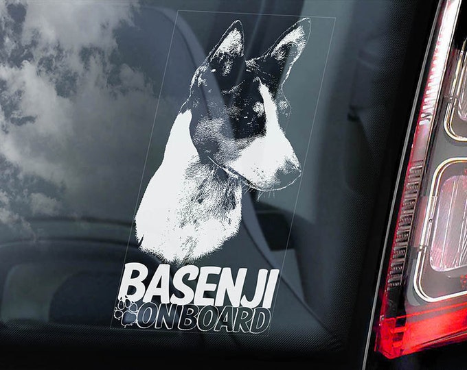 Basenji on Board - Car Window Sticker - Ango Angari African Bush Dog Sign Decal - V02