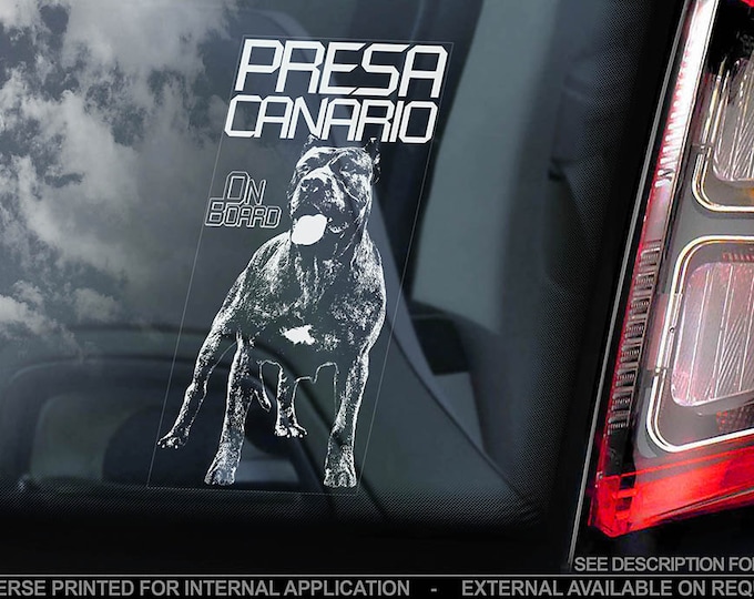 Presa Canario on Board - Car Window Sticker - Dogo Canary Mastiff Dog Sign Decal - V01