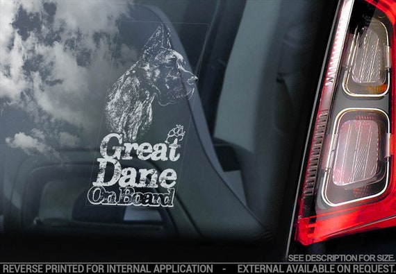 Great Dane on Board - Car Window Sticker - Brindle Mastiff Dog Sign Decal - V06