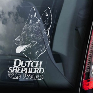 Dutch Shepherd on Board - Car Window Sticker - Hollandse Herder Dog Sign Gift Decal - V03