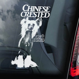 Chinese Crested Dog on Board - Car Window Sticker - Sign Cute Gift Idea Art Decal - V02