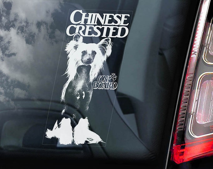 Chinese Crested Dog on Board - Car Window Sticker - Sign Cute Gift Idea Art Decal - V02