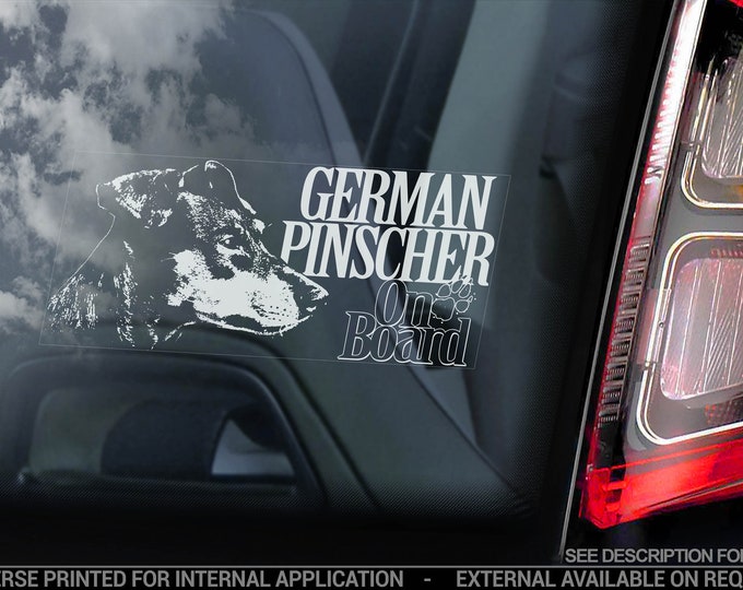 German Pinscher on Board - Car Window Sticker - Deutscher Dog Sign Decal - V01
