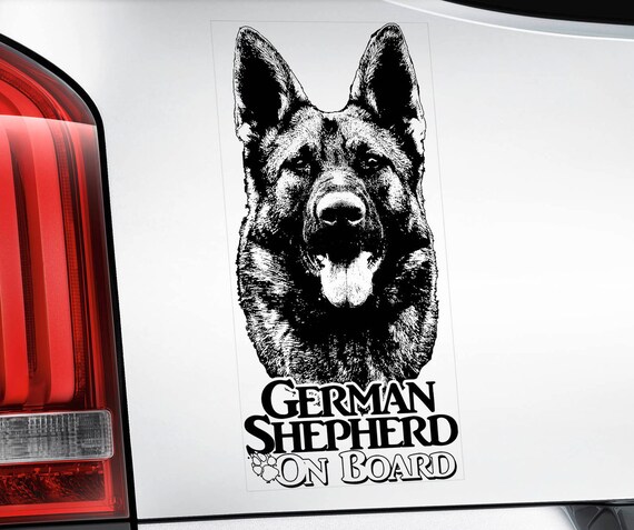 German Shepherd on Board - Car Sticker - Alsatian Dog GSD Window Bumper Sign Decal -V07BLK